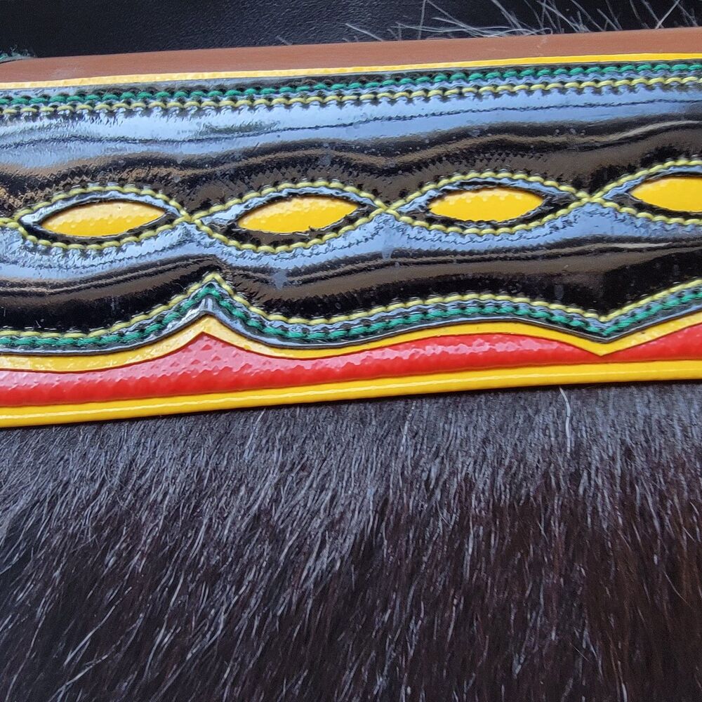 Leather and cowhide calf hair crossbody purse  multicolored Adjustable Strap - Picture 2 of 6